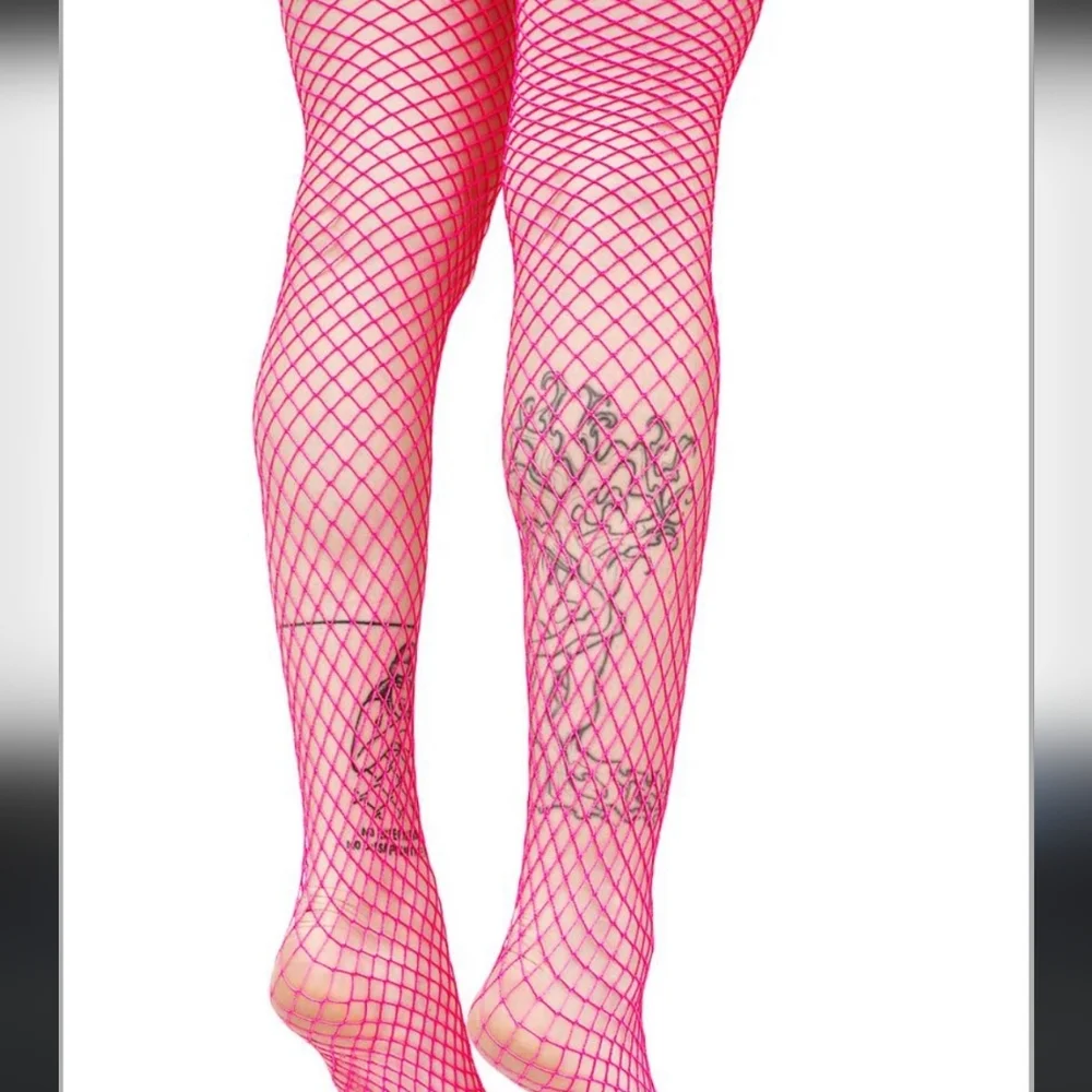 Bright Neon Pink Fishnet Tights One Size Festival Rave Y2K Party Pantyhose New